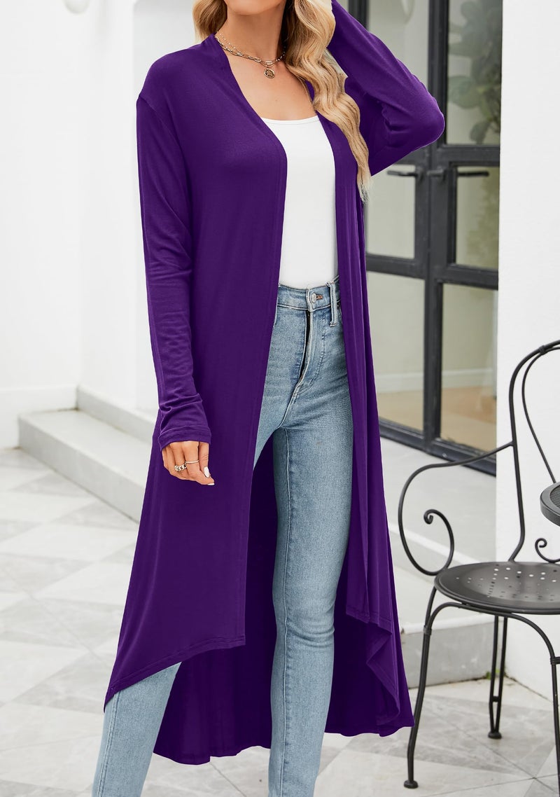 POGTMM Women's Long Open Front Drape Lightweight Maxi Long Sleeve Cardigan Sweater (Purple, XL) - Image 2